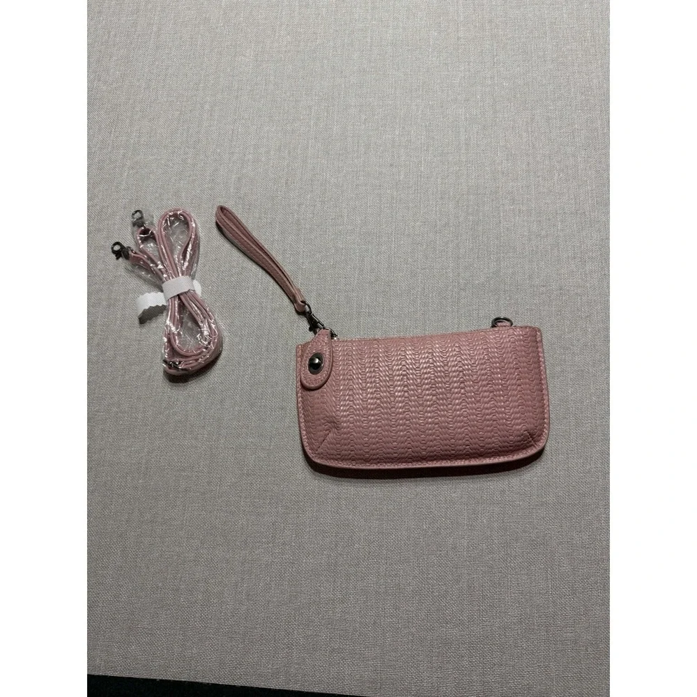 JOY Susan Blush Pink Textured Wristlet Wallet Clutch | Zip Top | Crossbody Strap